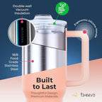 40 oz Tumbler With Handle and Straw Made of Stainless Steel - Double Wall Vacuum Insulated Tumbler With Lid - Sweat Proof Easy Grip, BPA-Free, Dishwasher Safe Tumbler (Peach)