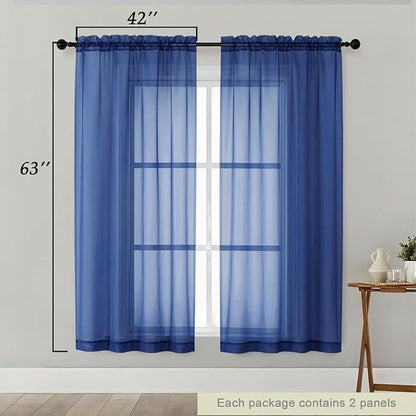 Sheer Curtains 63 Inch Length 2 Panels Set - Image 2