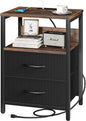Yoobure Nightstand with Charging Station, Small Night Stand with Fabric Drawers by Yoobure