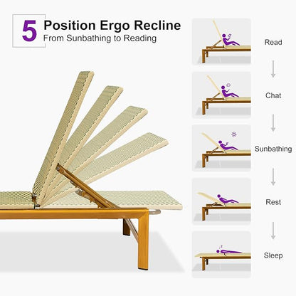 PURPLE LEAF Patio Chaise Lounge French Outdoor Lounger 1 Piece Wood-Grain - Image 6