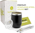 BALIBETOV 5 pcs large Yerba Mate Cup and Bombilla Kit, Includes one 12 oz Yerba Mate Gourd with Lid, Two Bombillas Mate Straw and one cleaning brush | Stainless steel | Double Walled