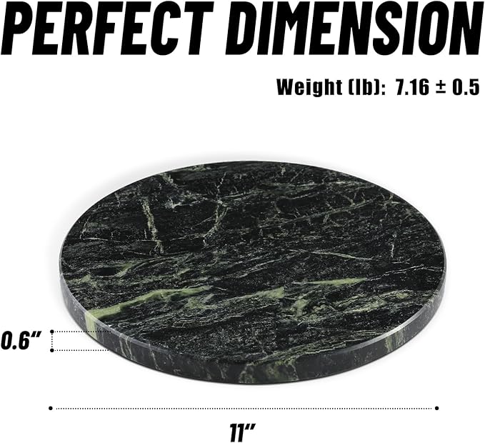 Koville Indian Natural Marble Cutting Board for Kitchen, 11inch Round Hand Crafted Marble Slab for Cheese, Charcuterie, Pastry Board - Wedding Gift, House Warming Gift(Indian Green)