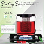 Simax Glassware 1 Quart Teapot with Metal Mesh Infuser | Plastic Lid, Microwave and Stovetop Safe, Heat, Cold, and Thermal Shock Resistant Borosilicate Glass, Makes a Stunning Presentation