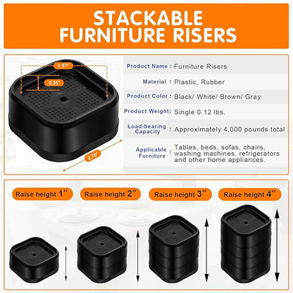 shouwuhho 9 Pack Furniture Risers Adjustable Bed Risers Heavy Duty Lifts Height - Image 2