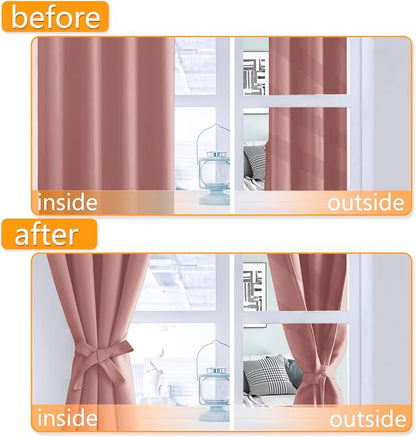 Blackout Curtains for Bedroom 2 Panels 60 x 84 Inch Long Dusty Rose | Thermal - Image 4