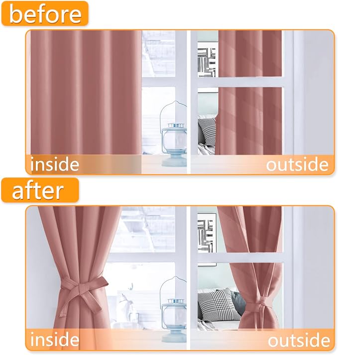 Blackout Curtains for Bedroom 2 Panels 52 x 84 Inch Long Dusty Rose | Thermal - Image 4