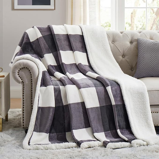 PU MEI Sherpa Blanket Fleece Throw Blanket Twin Plaid Thick Bed Blanket by HOME