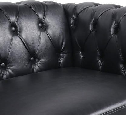 LEVNARY Leather Sofa, Chesterfield Tufted Upholstered 2 Seater Couch, Modern - Image 6
