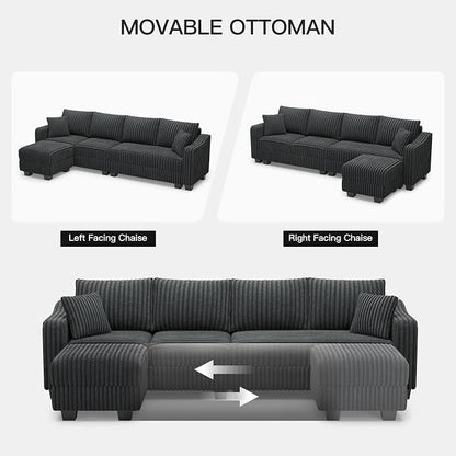 Belffin Sectional Couch with L-Shape Chaise L Shaped Couch with Ottoman - Image 4