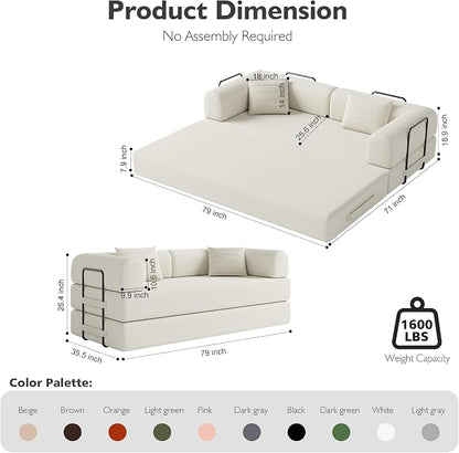 79in Convertible Sofa Bed, Corduroy Boneless Couch Bed, Futon Sleeper Sofa Pull - Image 2