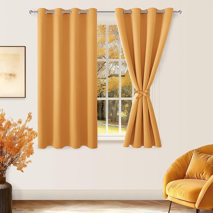 Blackout Curtains for Bedroom, Pumpkin Orange, 52 x 45 Inch | Thermal Insulated - Image 2