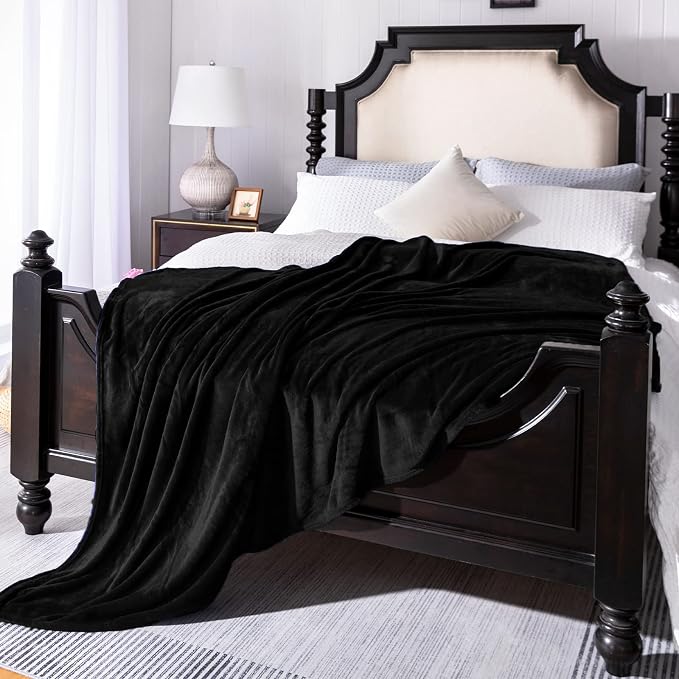 Black Fleece Plush Throw Blanket 60"x80"for Couch Sofa Fuzzy Cozy Flannel | - Image 3