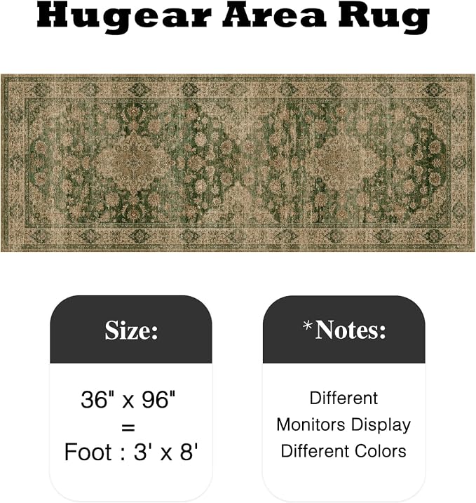 3x8 Green Retro Floral Washable Runner Rug - Image 2