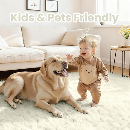 5x8 Fluffy Shag Area Rugs for Living Room Bedroom: Soft Carpet Cream White | - Image 4