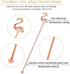 4 Pcs Flamingo Cocktail Stirrers Swizzle Sticks Stainless Steel 7.28" Coffee Stir Sticks with Decor Top for Mixing Cocktail, Hot Cocoa, Creamer, Rose Gold