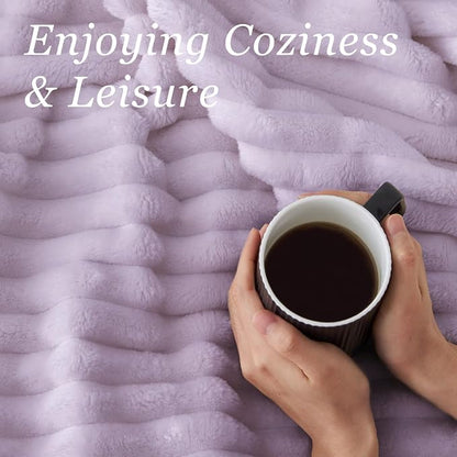 BEDELITE Ribbed Twin Blanket for Couch & Bed, Lavender Fog, Warm Yet Lightweight - Image 4