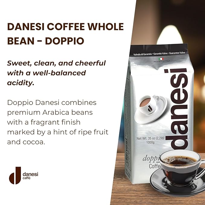 Danesi Caffe Italian Whole Coffee Beans - Espresso Coffee Beans and Medium Roast Whole Bean - Perfect for Espresso Machines, French Press, and Home Brewing - Doppio (4.5 lb)