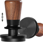 PUSEE 53.3mm Espresso Tamper,Calibrated Tamper with 30lbs Double Spring Loaded Tamper Walnut Wood Coffee Tamper for Barista Home,Titanium PVD Coating Base Tamper Espresso Tool Fits 54mm Portafilters