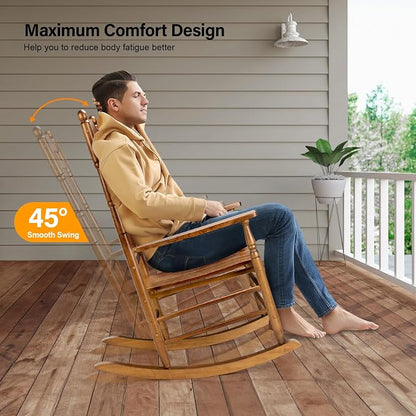 VINGLI Wooden Rocking Chair Outdoor Set of 2, Patio Rockers - Image 5
