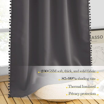 NICETOWN 2 Panels Blackout Curtains, Rod Pocket Pom Pom Curtains Panels - Image 6