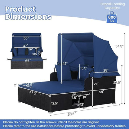 COSTWAY Outdoor Daybed with Retractable Canopy, Wicker Patio Furniture Set with - Image 5