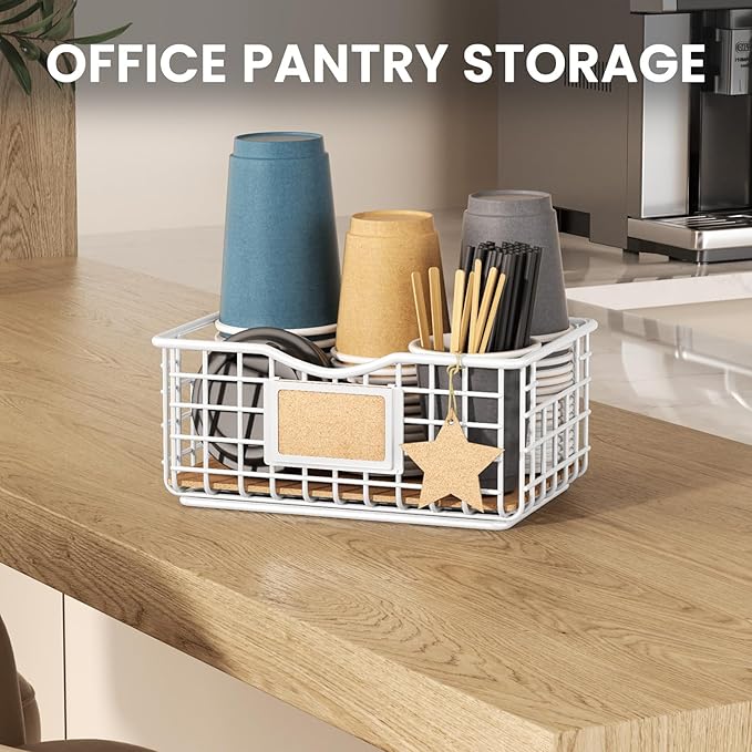 Coffee Pod Holder for Counter and Bar - Large Capacity White Wire Storage Organizer With Cork Liner - Bar Accessories