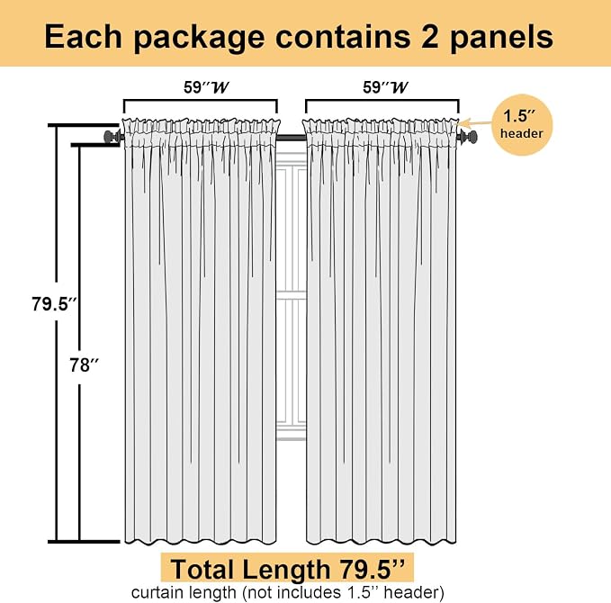 Ivory Sheer Curtains 78 Inches Long 2 Pcs, Rod Pocket Light Filtering Bedroom - Image 2