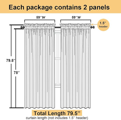 Ivory Sheer Curtains 78 Inches Long 2 Pcs, Rod Pocket Light Filtering Bedroom - Image 2
