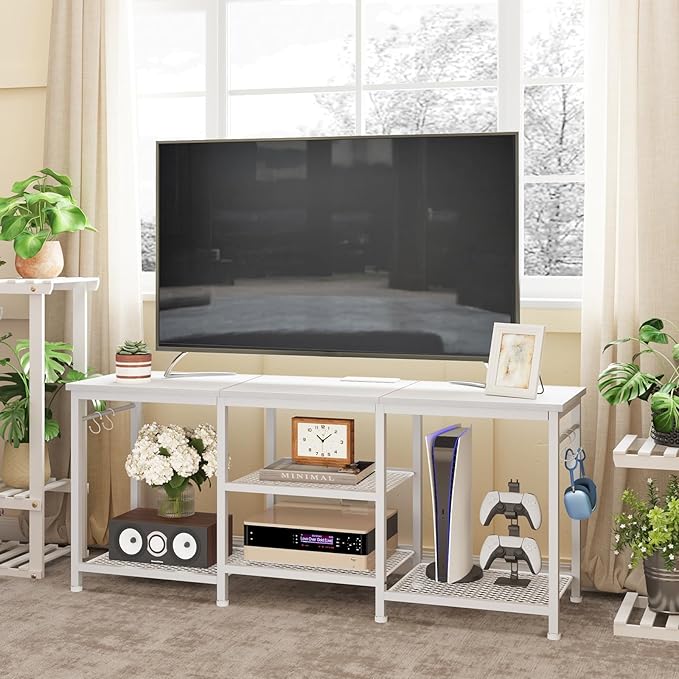 YGEOMER White TV Stand for Up to 55 Inch Tvs, Entertainment Center - Image 7