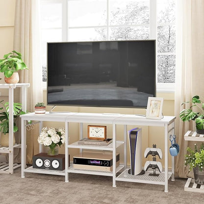 YGEOMER White TV Stand for Up to 55 Inch Tvs, Entertainment Center - Image 7