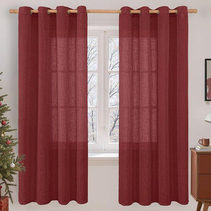 Burgundy Red Linen Curtains 72 Inch by LAMIT