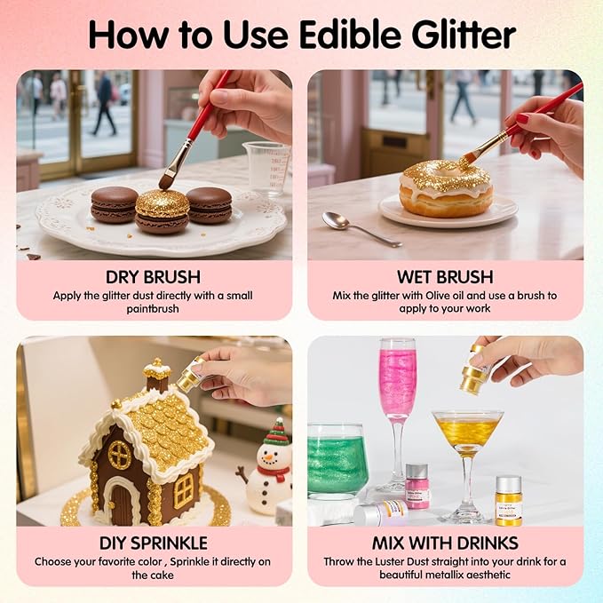 Edible Rainbow Glitter for Drinks,Food Grade 10g Iridescent Sprinkles Cake Decorating Supplies,Edible Luster Dust for Cocktail Beverages,Food Coloring Shimmer Powder for Baking,Cake Cupcakes Cookies Drinks Candy Strawberries Decorations