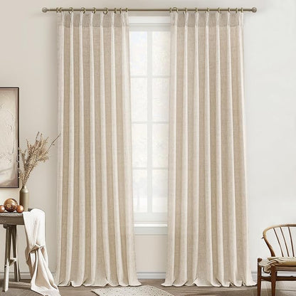 PleatedDrapes 96 Inch Curtains 2 Panel Set, Modern Linen Pleat Back Tab Dining by PleatedDrapes