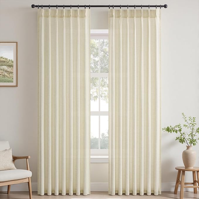 Topfinel 105 Inch Curtains 2 Panels Set, Two Packs Pinch Pleat Back Tab Linen - Image 9