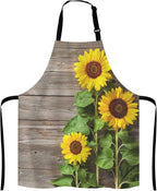 Sunflowers on Wooden Board Apron for Women and Men, Adjustable Kitchen Chef Apron for Cooking Baking - Cute Birthday, Anniversary, Mother's Day Apron Gifts for Mom Wife Girlfriend Aunt Grandma
