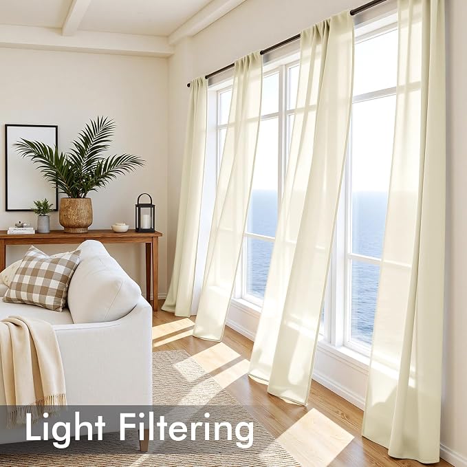 MIULEE Light Cream Sheer Curtains 96 Inches Long 4 Panels 42 x 96 Inches | - Image 4