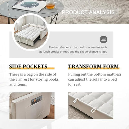3-in-1 Convertible Sleeper Sofa Bed, Premium Velvet Pull Out Loveseat - Image 4