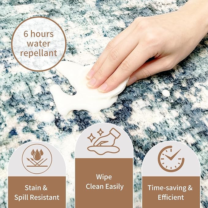 Machine Washable Runner Rugs 3x9 Modern Abstract Rug Ocean Mist | Stain & Spill - Image 4