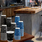 Lamosi 16 oz Coffee Cups - 90 Pack, Disposable Insulated Corrugated Paper Cups 16oz, Kraft Ripple Wall Cups for Hot Beverage or Cold Drinks (Black)