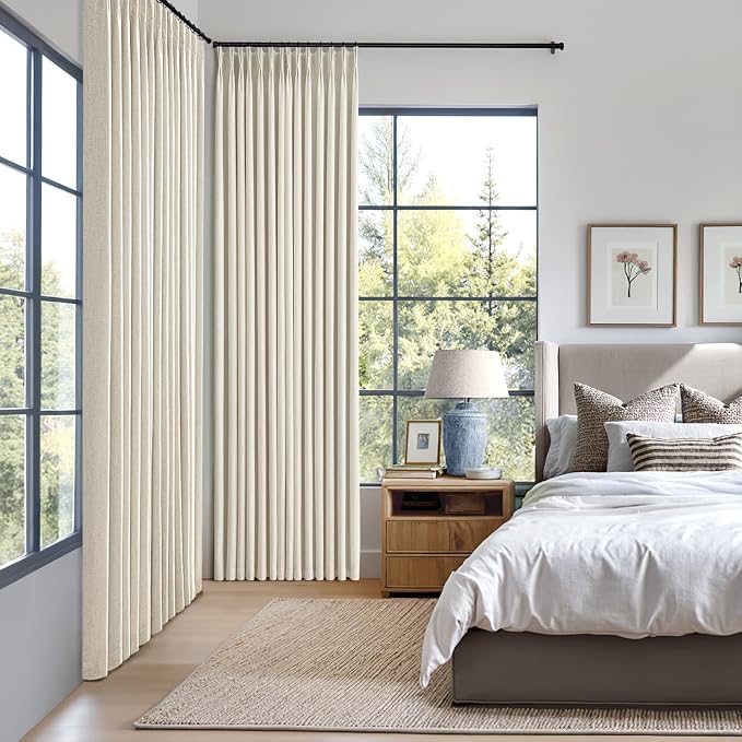 MIULEE Linen Pinch Pleated 100% Blackout Linen Curtains 40x108 Inches | Room - Image 2