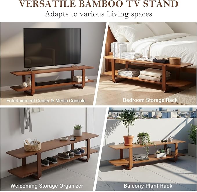 Tiita TV Stand with Storage for TVs up to 65'', Bamboo TV Console Entertainment - Image 2