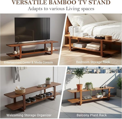 Tiita TV Stand with Storage for TVs up to 65'', Bamboo TV Console Entertainment - Image 2