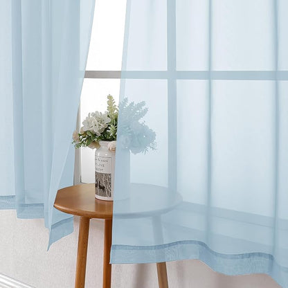 Sky Blue Sheer Curtains for Bedroom 54 Inch Length 2 Panels, Durable & Soft - Image 8