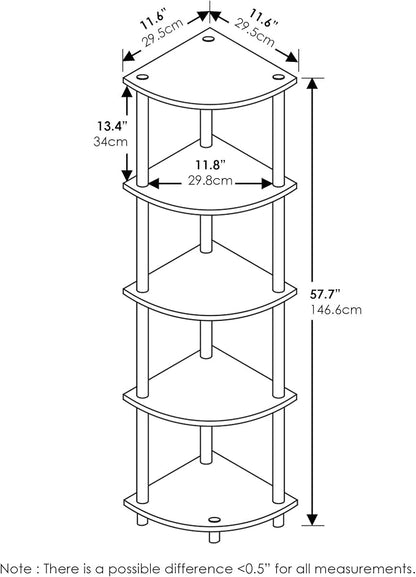 Furinno TURN-N-TUBE Corner Shelf Set of 2, 5-Tier Corner Bookshelf, Open - Image 6