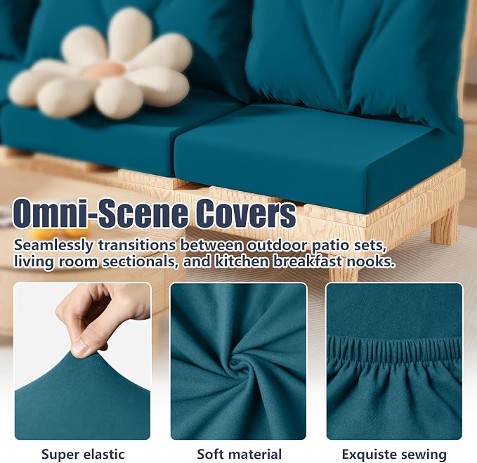 8Pcs Outdoor Cushion Covers, Stretch Patio Furniture Couch Chair Slipcovers | - Image 5