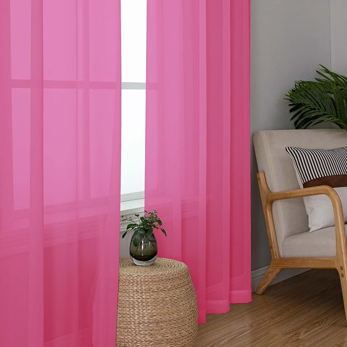 Hot Pink Sheer Curtains for Bedroom Living Room 72 Inches Long 2 Panels Set - Image 3
