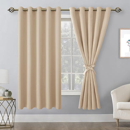 Blackout Curtains for Bedroom, 60 x 63 Inches Length Beige 2 Panels | Thermal - Image 8