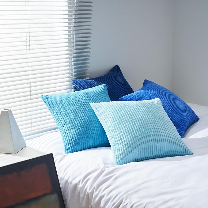 Topfinel Blue Throw Pillow Covers 18x18 Inch Set of 4, Soft Accent Corduroy - Image 6