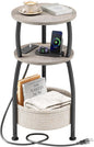 Small Side Table with Charging Station, Round End Table with Basket, USB Port by designyourhome