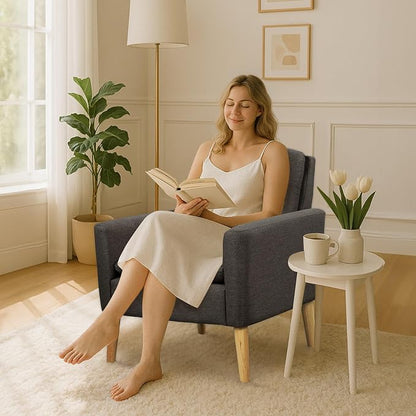 Modern Accent Chair for Living Room, Comfy Upholstered Linen Fabric Single Sofa - Image 8